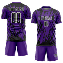 Load image into Gallery viewer, Custom Purple Black-White Splatter Torn Sharp Brush Stroke Sublimation Soccer Uniform Jersey
