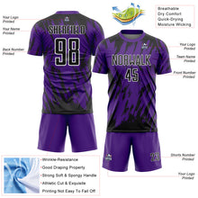 Load image into Gallery viewer, Custom Purple Black-White Splatter Torn Sharp Brush Stroke Sublimation Soccer Uniform Jersey

