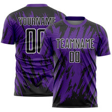Load image into Gallery viewer, Custom Purple Black-White Splatter Torn Sharp Brush Stroke Sublimation Soccer Uniform Jersey
