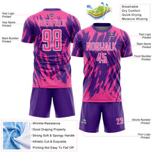 Charger l'image dans la galerie, Custom Purple Pink-White Splatter Torn Sharp Brush Stroke Sublimation Soccer Uniform Jersey
