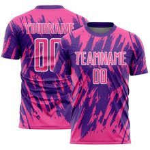 Charger l'image dans la galerie, Custom Purple Pink-White Splatter Torn Sharp Brush Stroke Sublimation Soccer Uniform Jersey
