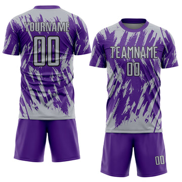 Custom Purple Gray-Black Splatter Torn Sharp Brush Stroke Sublimation Soccer Uniform Jersey