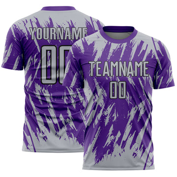 Custom Purple Gray-Black Splatter Torn Sharp Brush Stroke Sublimation Soccer Uniform Jersey
