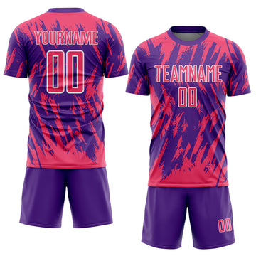 Custom Purple Neon Pink-White Splatter Torn Sharp Brush Stroke Sublimation Soccer Uniform Jersey