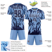 Загрузить изображение в средство просмотра галереи, Custom Light Blue Navy-White Splatter Torn Sharp Brush Stroke Sublimation Soccer Uniform Jersey
