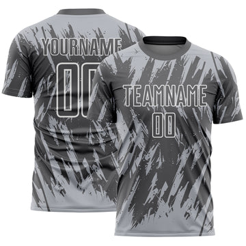 Custom Steel Gray Gray-White Splatter Torn Sharp Brush Stroke Sublimation Soccer Uniform Jersey
