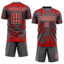Laden Sie das Bild in den Galerie-Viewer, Custom Steel Gray Red-White Splatter Torn Sharp Brush Stroke Sublimation Soccer Uniform Jersey
