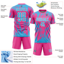 Загрузить изображение в средство просмотра галереи, Custom Pink Sky Blue-White Splatter Torn Sharp Brush Stroke Sublimation Soccer Uniform Jersey
