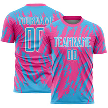 Загрузить изображение в средство просмотра галереи, Custom Pink Sky Blue-White Splatter Torn Sharp Brush Stroke Sublimation Soccer Uniform Jersey
