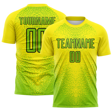 Custom Light Yellow Neon Green-Black Brasil Gradient Ripples Sublimation Soccer Uniform Jersey