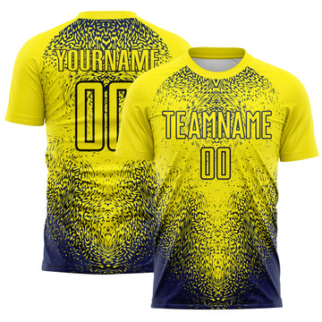 Custom Light Yellow Navy Brasil Gradient Ripples Sublimation Soccer Uniform Jersey