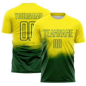Custom Light Yellow Green Brasil Spray Gradient Sublimation Soccer Uniform Jersey