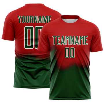 Custom Red Green-White Brasil Spray Gradient Sublimation Soccer Uniform Jersey