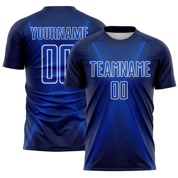 Custom Navy Thunder Blue-White Brasil Geometric Chevron Sublimation Soccer Uniform Jersey