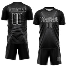 Charger l'image dans la galerie, Custom Black Steel Gray-White Brasil Geometric Chevron Sublimation Soccer Uniform Jersey
