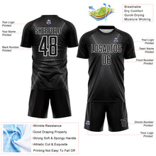 Charger l'image dans la galerie, Custom Black Steel Gray-White Brasil Geometric Chevron Sublimation Soccer Uniform Jersey
