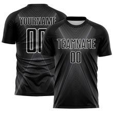 Charger l'image dans la galerie, Custom Black Steel Gray-White Brasil Geometric Chevron Sublimation Soccer Uniform Jersey
