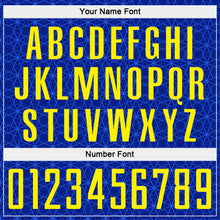 Laden Sie das Bild in den Galerie-Viewer, Custom Blue Light Yellow Brasil Digital Geometric Grid Sublimation Soccer Uniform Jersey
