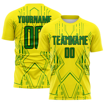Custom Light Yellow Grass Green-Black Brasil Geometric Sublimation Soccer Uniform Jersey