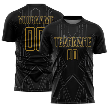 Custom Black Old Gold-Steel Gray Brasil Geometric Sublimation Soccer Uniform Jersey