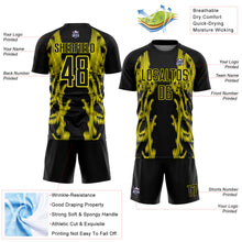 Charger l'image dans la galerie, Custom Black Light Yellow Brasil Digital Lines Sublimation Soccer Uniform Jersey
