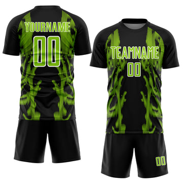 Custom Black Neon Green-White Brasil Digital Lines Sublimation Soccer Uniform Jersey