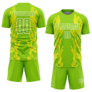 Custom Neon Green Light Yellow-White Brasil Digital Lines Sublimation Soccer Uniform Jersey