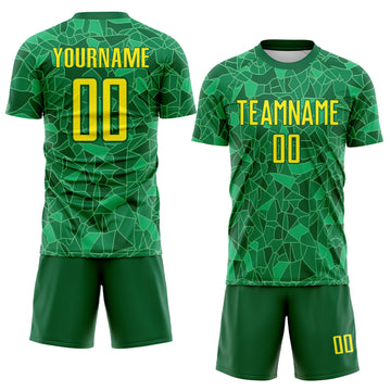 Custom Green Light Yellow Brasil Geometric Fragment Sublimation Soccer Uniform Jersey