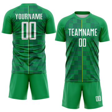 Custom Green White-Light Yellow Brasil Digital Lines Sublimation Soccer Uniform Jersey