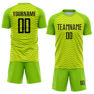 Custom Green Black-Light Yellow Brasil Wave Sublimation Soccer Uniform Jersey
