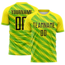 Charger l'image dans la galerie, Custom Light Yellow Black-Green Brasil Brush Stroke Stripe Sublimation Soccer Uniform Jersey
