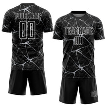 Load image into Gallery viewer, Custom Black Gray-White Abstract Network Crackle Sublimation Soccer Uniform Jersey
