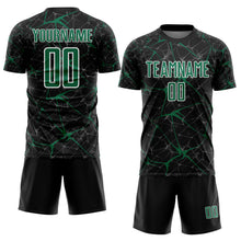 Laden Sie das Bild in den Galerie-Viewer, Custom Black Kelly Green-White Abstract Network Crackle Sublimation Soccer Uniform Jersey
