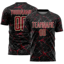Загрузить изображение в средство просмотра галереи, Custom Black Crimson-Cream Abstract Network Crackle Sublimation Soccer Uniform Jersey
