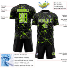 Laden Sie das Bild in den Galerie-Viewer, Custom Black Neon Green-White Abstract Network Crackle Sublimation Soccer Uniform Jersey
