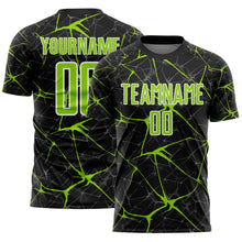 Laden Sie das Bild in den Galerie-Viewer, Custom Black Neon Green-White Abstract Network Crackle Sublimation Soccer Uniform Jersey
