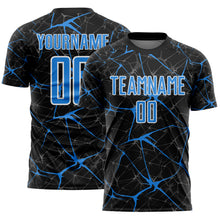 Load image into Gallery viewer, Custom Black Powder Blue-White Abstract Network Crackle Sublimation Soccer Uniform Jersey
