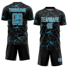 Laden Sie das Bild in den Galerie-Viewer, Custom Black Panther Blue-White Abstract Network Crackle Sublimation Soccer Uniform Jersey
