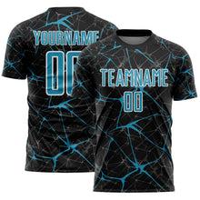 Laden Sie das Bild in den Galerie-Viewer, Custom Black Panther Blue-White Abstract Network Crackle Sublimation Soccer Uniform Jersey
