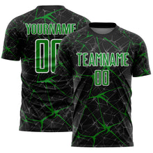 Laden Sie das Bild in den Galerie-Viewer, Custom Black Grass Green-White Abstract Network Crackle Sublimation Soccer Uniform Jersey
