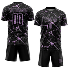 Laden Sie das Bild in den Galerie-Viewer, Custom Black-Light Purple Abstract Network Crackle Sublimation Soccer Uniform Jersey
