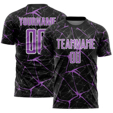 Load image into Gallery viewer, Custom Black Medium Purple-White Abstract Network Crackle Sublimation Soccer Uniform Jersey
