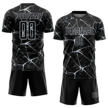 Laden Sie das Bild in den Galerie-Viewer, Custom Black-Silver Abstract Network Crackle Sublimation Soccer Uniform Jersey
