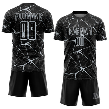 Custom Black-Silver Abstract Network Crackle Sublimation Soccer Uniform Jersey