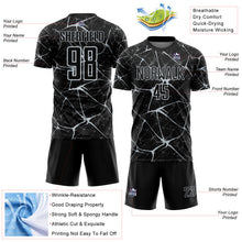 Laden Sie das Bild in den Galerie-Viewer, Custom Black-Silver Abstract Network Crackle Sublimation Soccer Uniform Jersey
