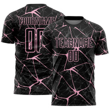 Laden Sie das Bild in den Galerie-Viewer, Custom Black-Light Pink Abstract Network Crackle Sublimation Soccer Uniform Jersey
