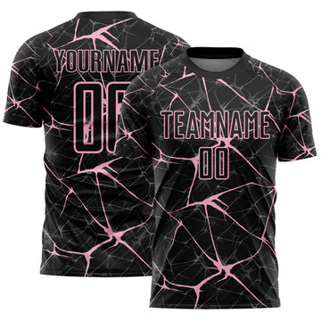 Custom Black-Light Pink Abstract Network Crackle Sublimation Soccer Uniform Jersey