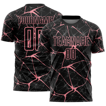 Custom Black-Medium Pink Abstract Network Crackle Sublimation Soccer Uniform Jersey