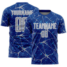 Load image into Gallery viewer, Custom Royal Gray-White Abstract Network Crackle Sublimation Soccer Uniform Jersey
