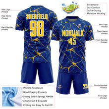 Load image into Gallery viewer, Custom Royal Yellow-White Abstract Network Crackle Sublimation Soccer Uniform Jersey
